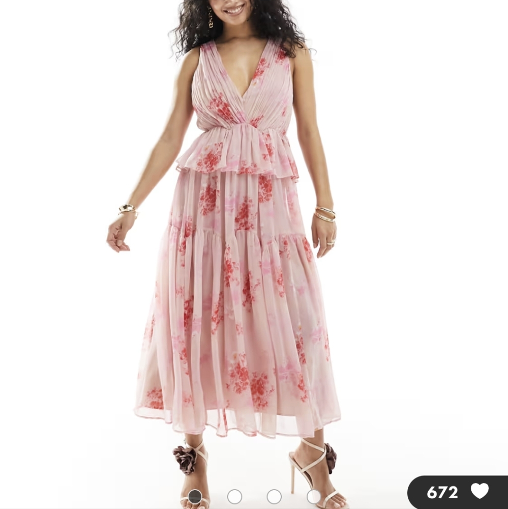 ASOS Pink Floral Tiered Maxi Dress